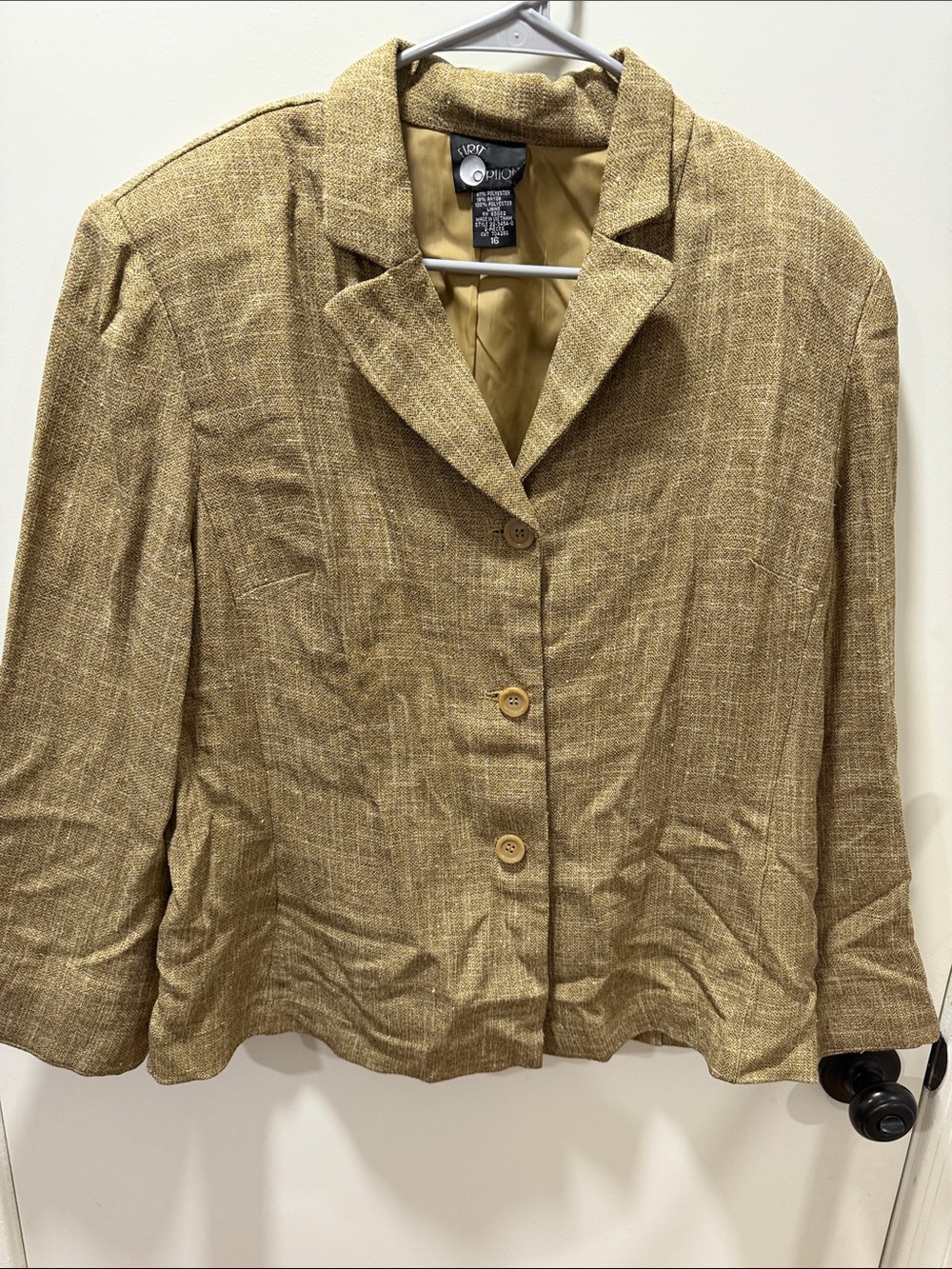 Women's Tan Linen-Texture Button Front Blazer